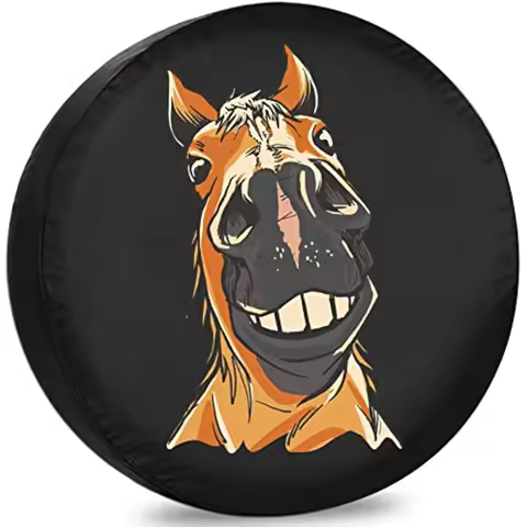 Funny Horse Face Spare Tire Cover Polyester Waterproof Dust-Proof RV SUV Trailer Accessory