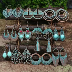 Vintage Ethnic Style Dangle Earrings for Women Bohemian Unique Leaf Tassel Round Water Drop Earring Female Jewelry Brincos
