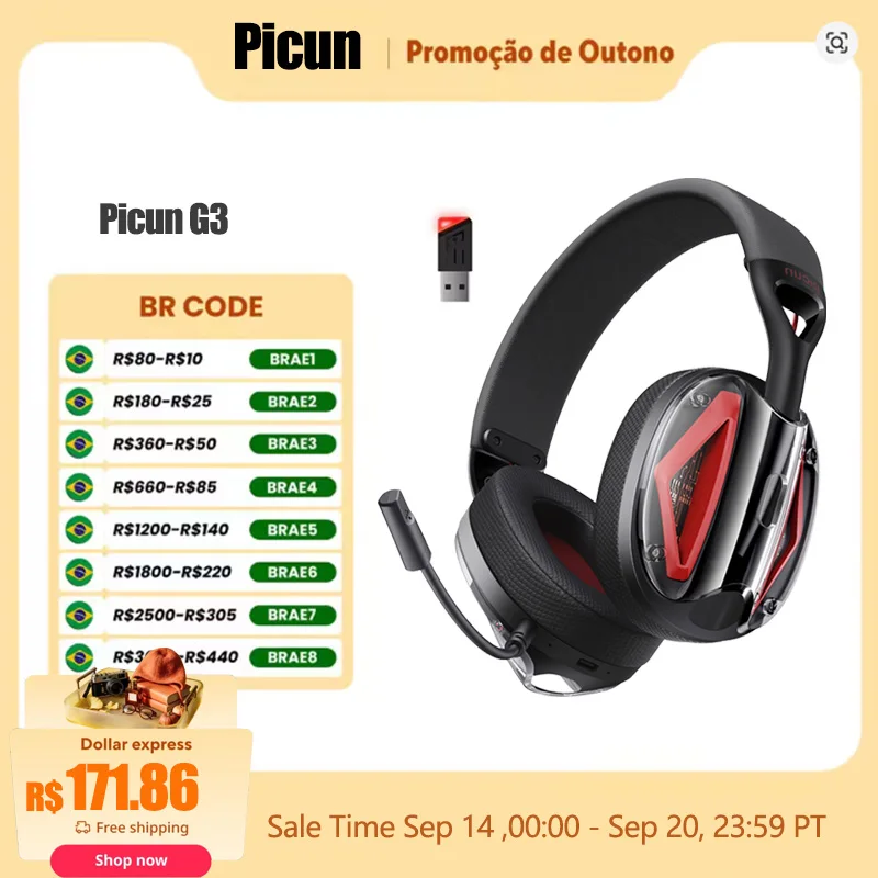 Picun g1 2.4ghz gaming sem fio fone de ouvido 3d surround som espacial áudio enc hd microfone fones para gamer leve ps5 pc telefone