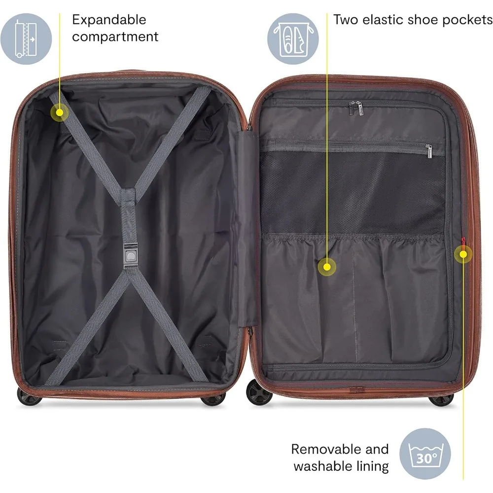 Medium 24 Inch Expandable Hardside Spinner Luggage with Checked Pattern in Black for Paris Travel