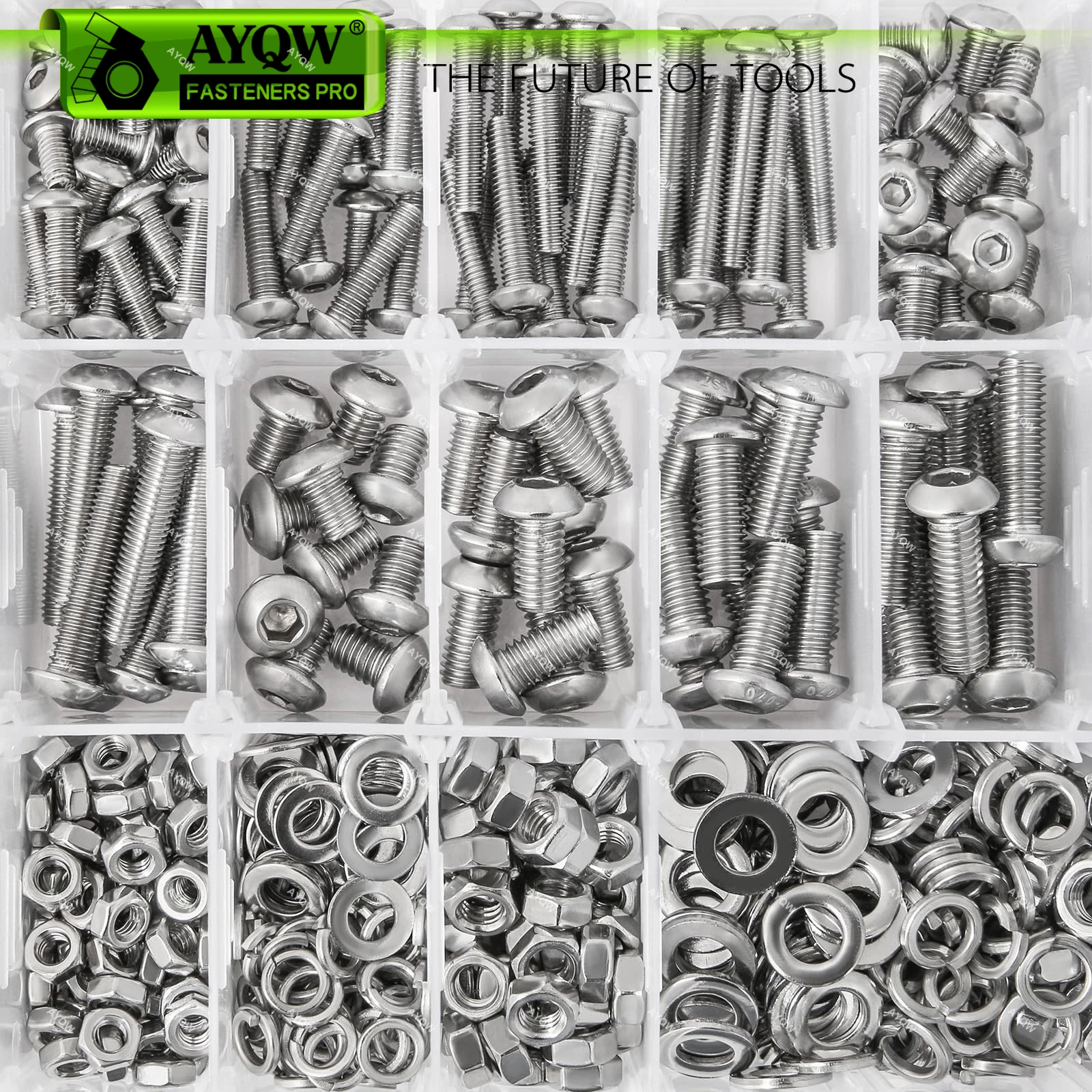 800 قطعة M2-M5 مجموعة متنوعة من البراغي والترباس المترية: 304 رأس زر مقبس سداسي من الفولاذ المقاوم للصدأ، مع قفل/غسالات مسطحة و4 مفاتيح سداسية #5