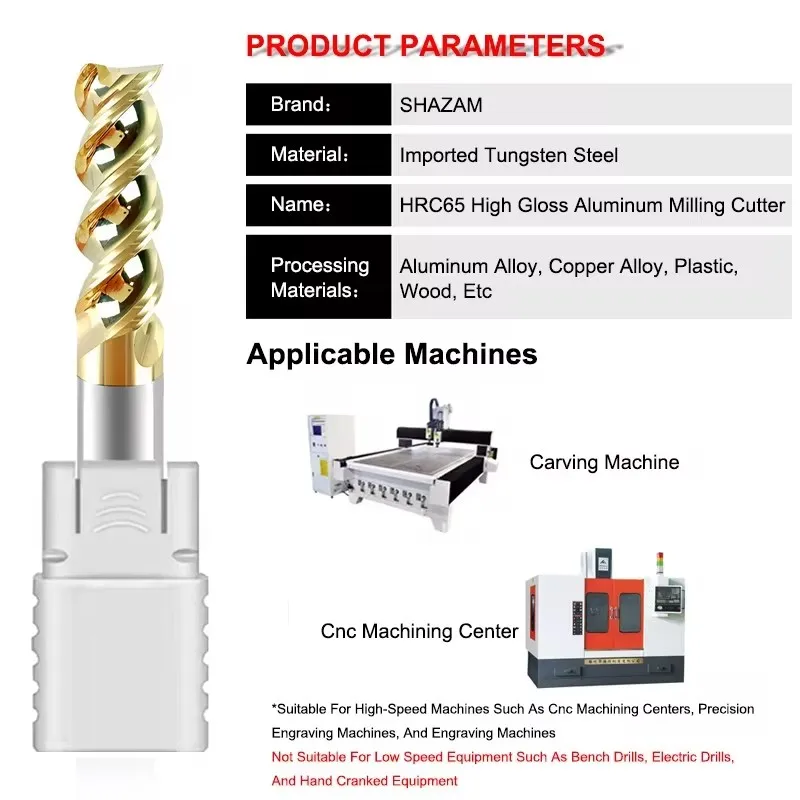 Imagem -02 - Shazam Hrc65 Fresa de Alumínio de Alto Brilho Flautas Aço de Tungstênio Crbide para Cnc em Forma de u Ferramentas de Fresas de Ranhura