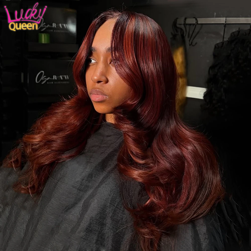 Highlight Orange Balayage  Real Human Hair Glueless Wig 13x6 13x4 HD Lace Front Human Hair Wig For Women Pre Plucked Body Wave