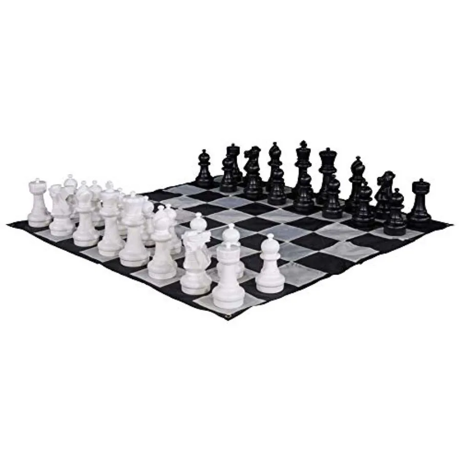 

MegaChess Large Chess Pieces and Large Chess Mat - Black and White - Plastic - 12 inch King - Outdoor Game Set - High-Visibilit