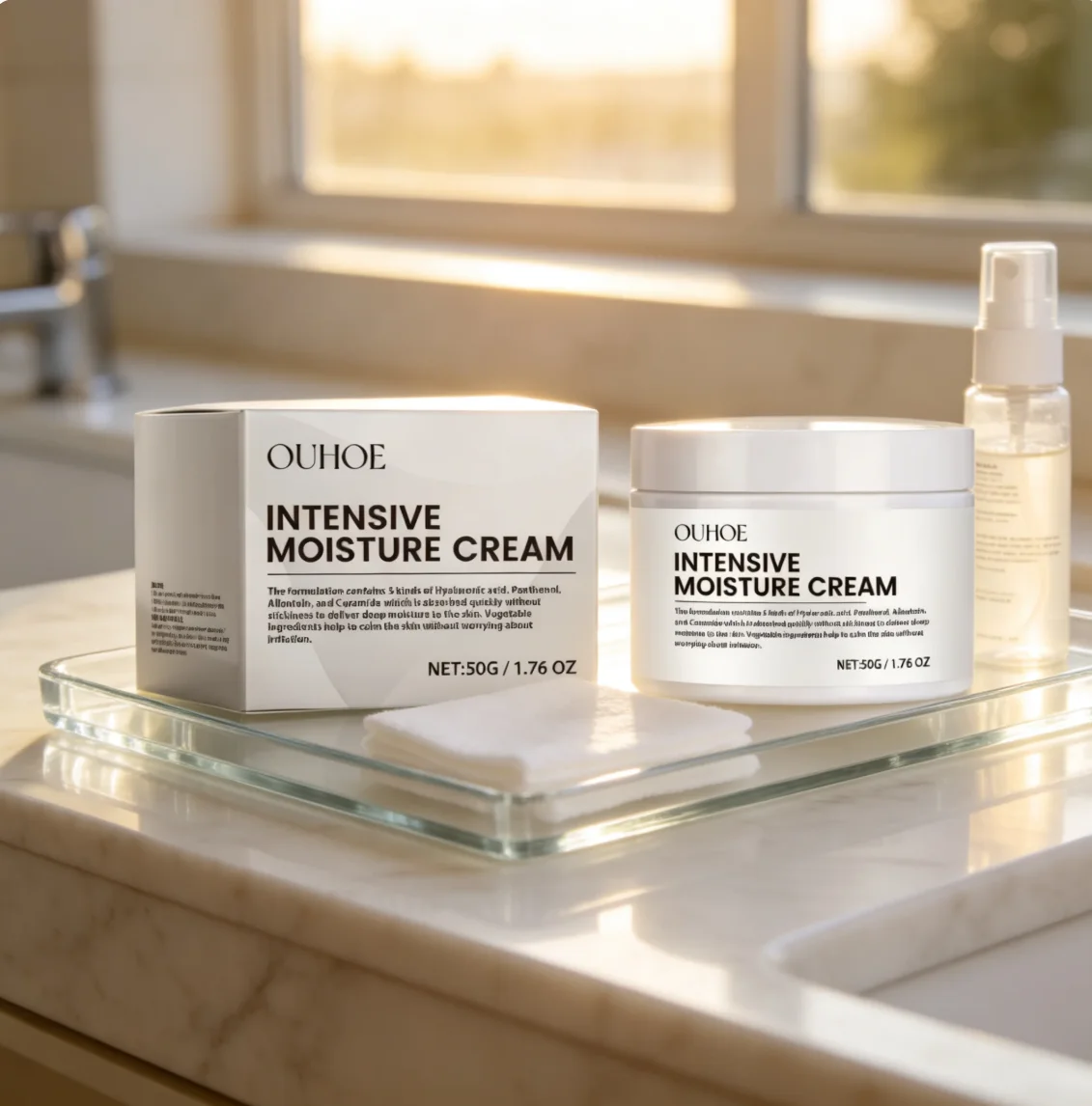 OUHOE Intensive Moisture Cream with 5 Types of Hyaluronic Acid, Panthenol, Allantoin & Ceramide, Deep Hydration for Daily Face