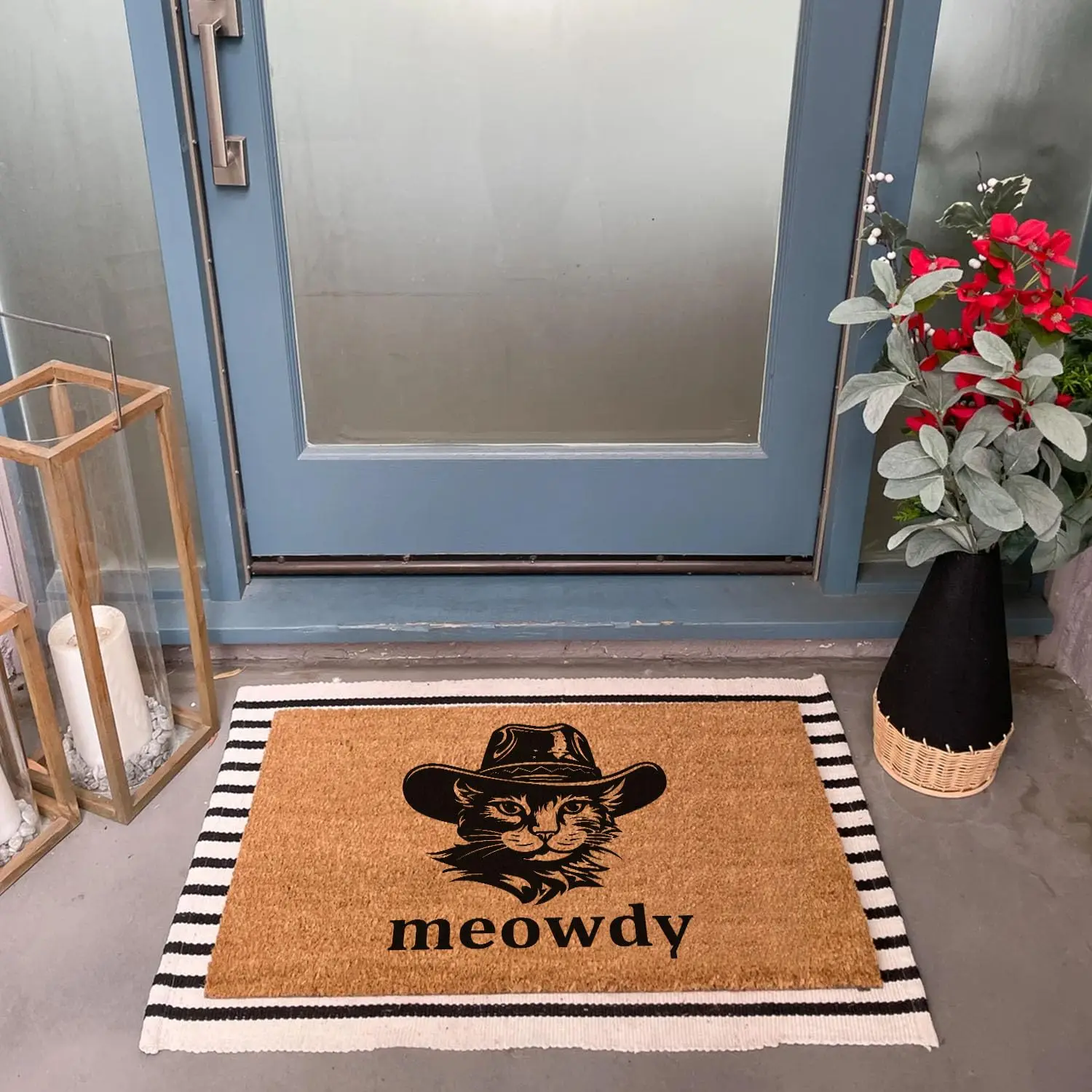 Cat Wearing Cowboy Hat Door Mats, Rubber Backing, Anti Slip Doormats, Outdoor Rug, Waterproof, Patio Funny Mat