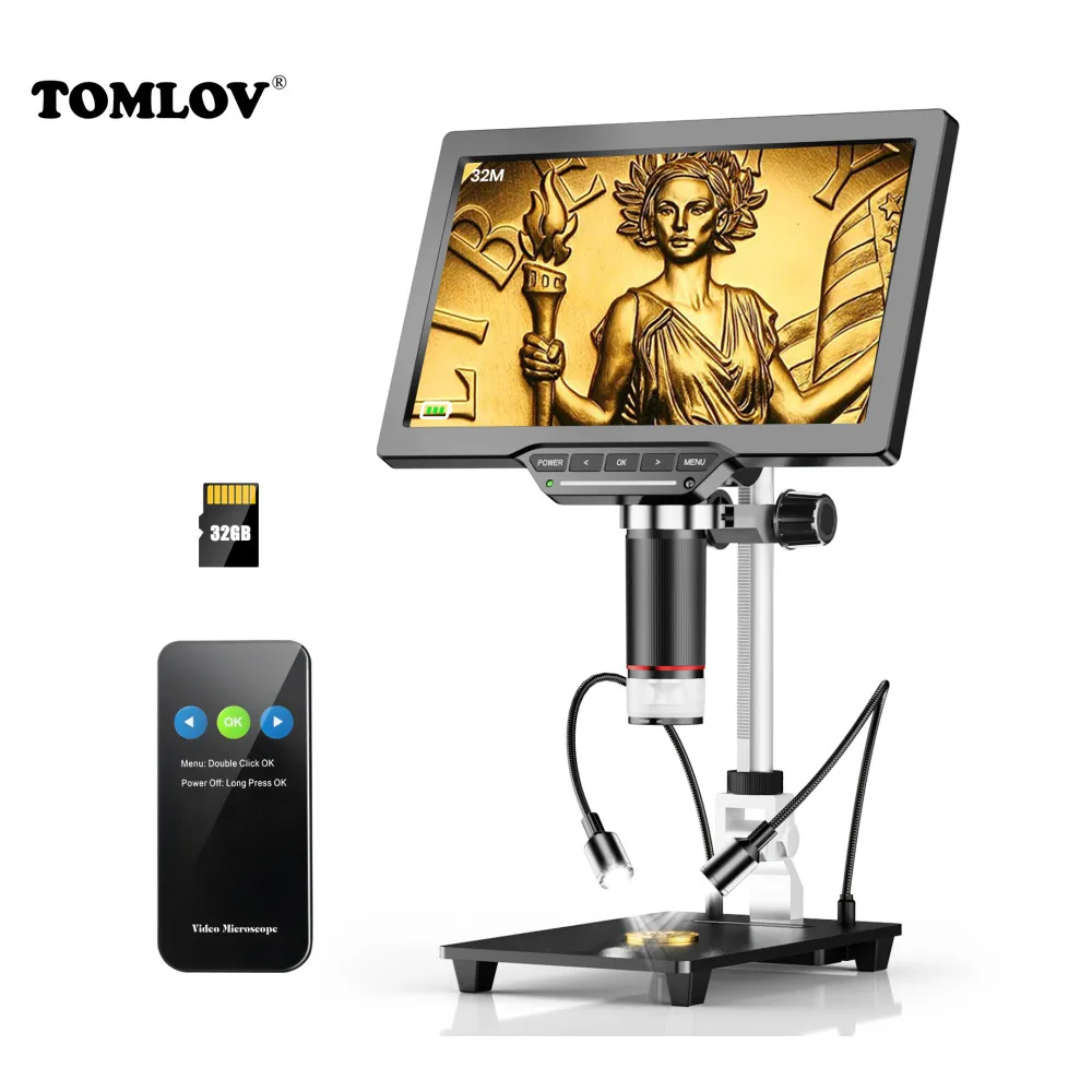 

TOMLOV DM202 Digital Microscope DM201 Pro HDMI Microscop LED 10" Electronic Video Magnifier 1300X For PCB Soldering Phone Repair