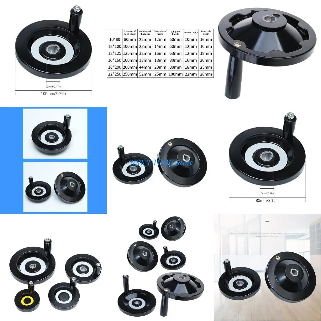 L8RC Back Corrugated Handwheel Lathe Machine Bakelite Handwheel Black with Revolving Handle 10x80mm 12x100mm 16x160mm