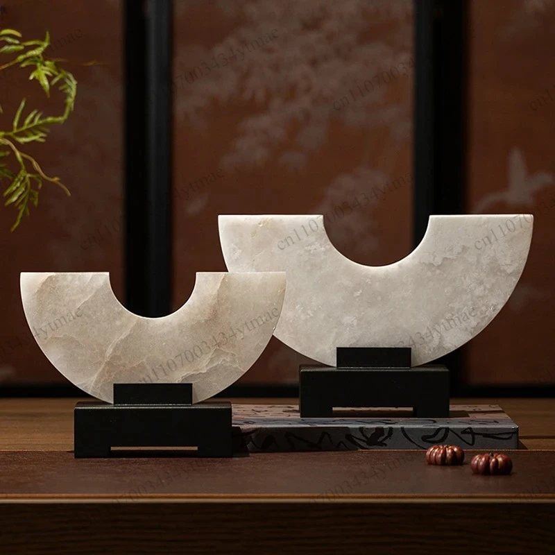 Semi-Circular Imitation Jade Marble Stone Sculpture Creative Desktop Ornament Aesthetic Home Room Table Decor Craft