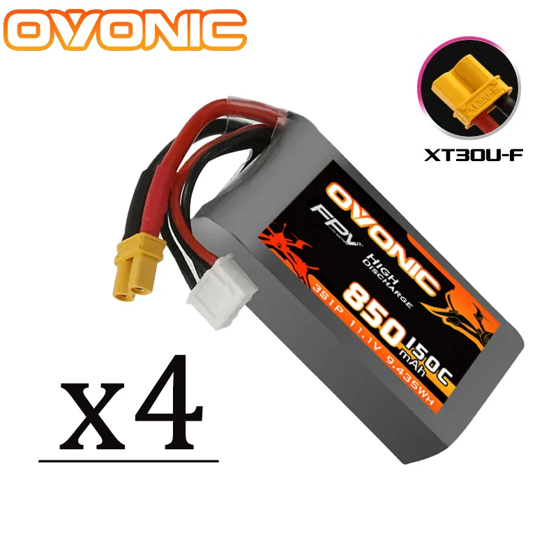 4Pcs OVONIC 850mAh 150C 11.1V Lipo Battery For RC Helicopter Quadcopter FPV Racing Drone Parts 3S Battery With XT30 Plug