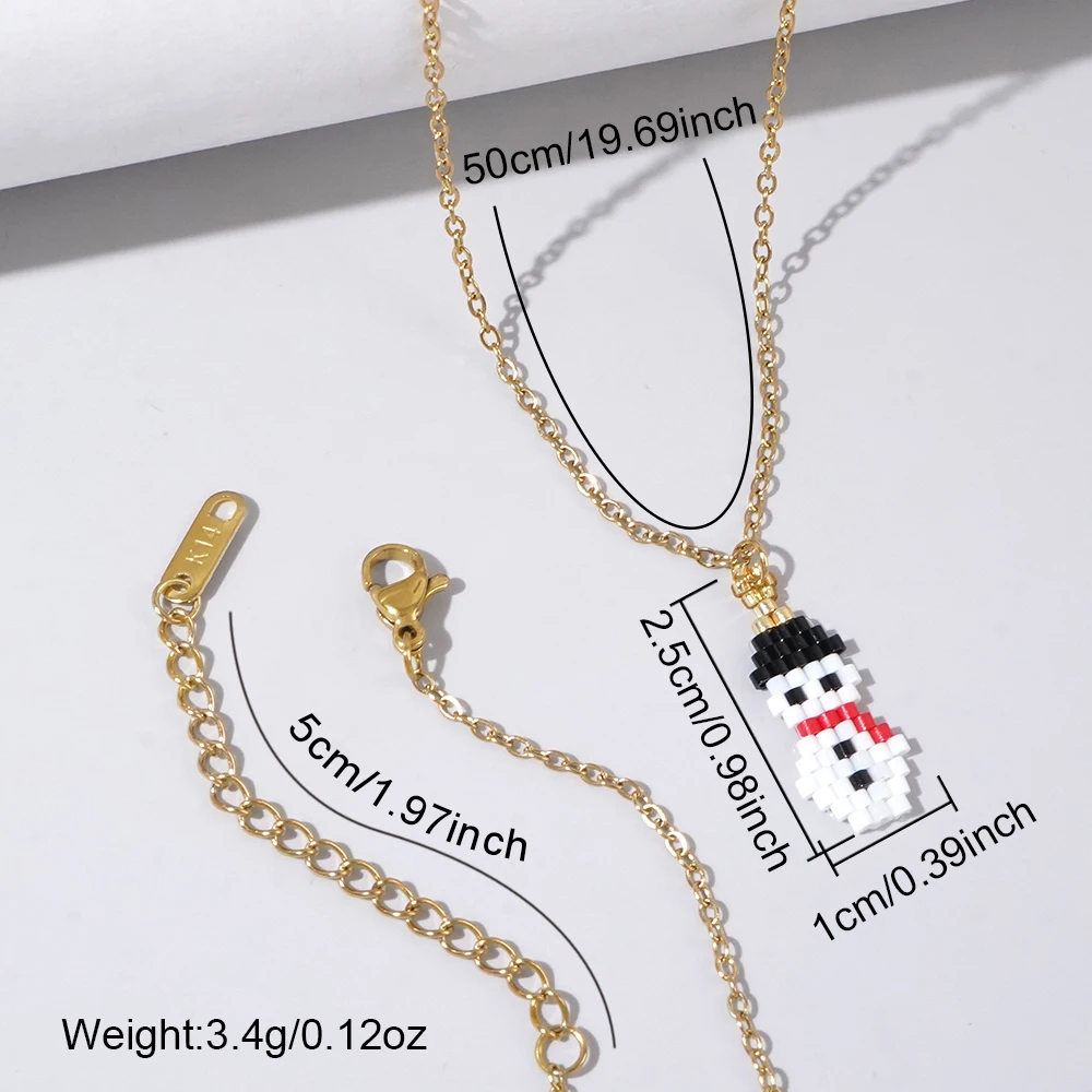 حبات أرز رياح عيد الميلاد المصنوعة يدويًا ، نمط رجل الثلج ، سلسلة O من الفولاذ المقاوم للصدأ ، قلادة عيد الميلاد ، 1 *