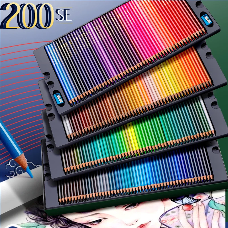 

Professional colored Pencils, 200 colors, Metal Box with 2 Pencils Sharpener Drawing Set for Artists Beginner Kids Adult