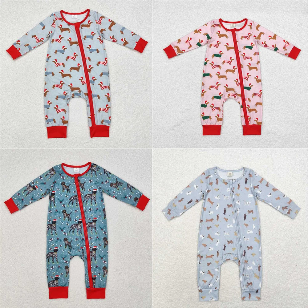 

wholesale hot sale western boutique onesies newborn toddler children clothing Baby Infant Toddler Blue Dogs Zip Rompers