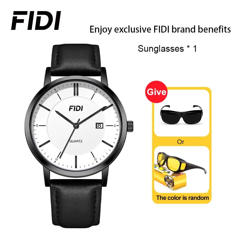 FIDI Simple Watches Luxury Quartz Watch for Men Women Fashion Leather Waterproof Date Couples Loves Black And White Watch Gifts