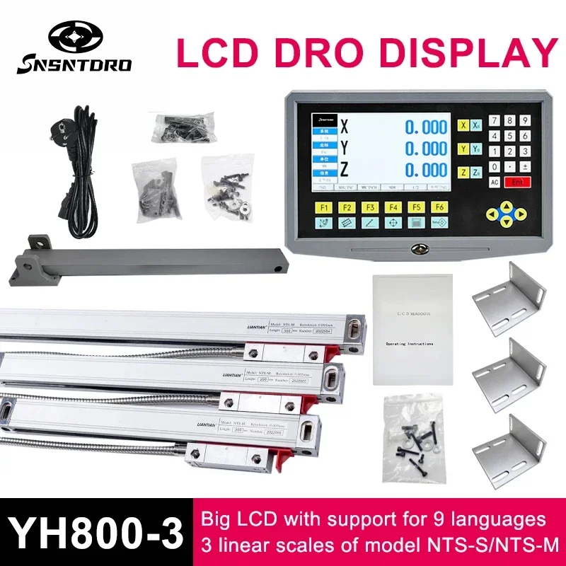 3 Axis LCD DRO Set Digital readout Display And 3 Pieces 5U Linear Glass Scale Encoder 50-1000mm Boring Machines Milling YH800-3