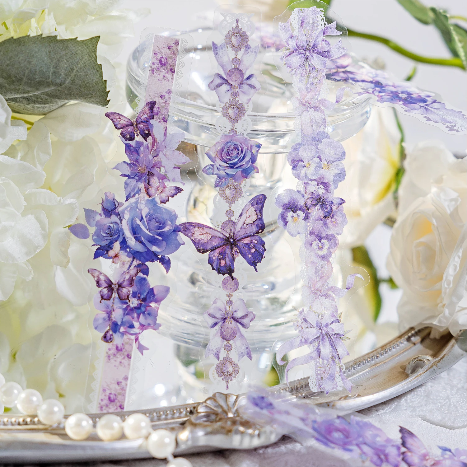 Flower Butterfly Theme Shell Light Lace Edge PET Sticker Pack DIY Handmade Material Scrap Book Decoration Aesthetics Stationery