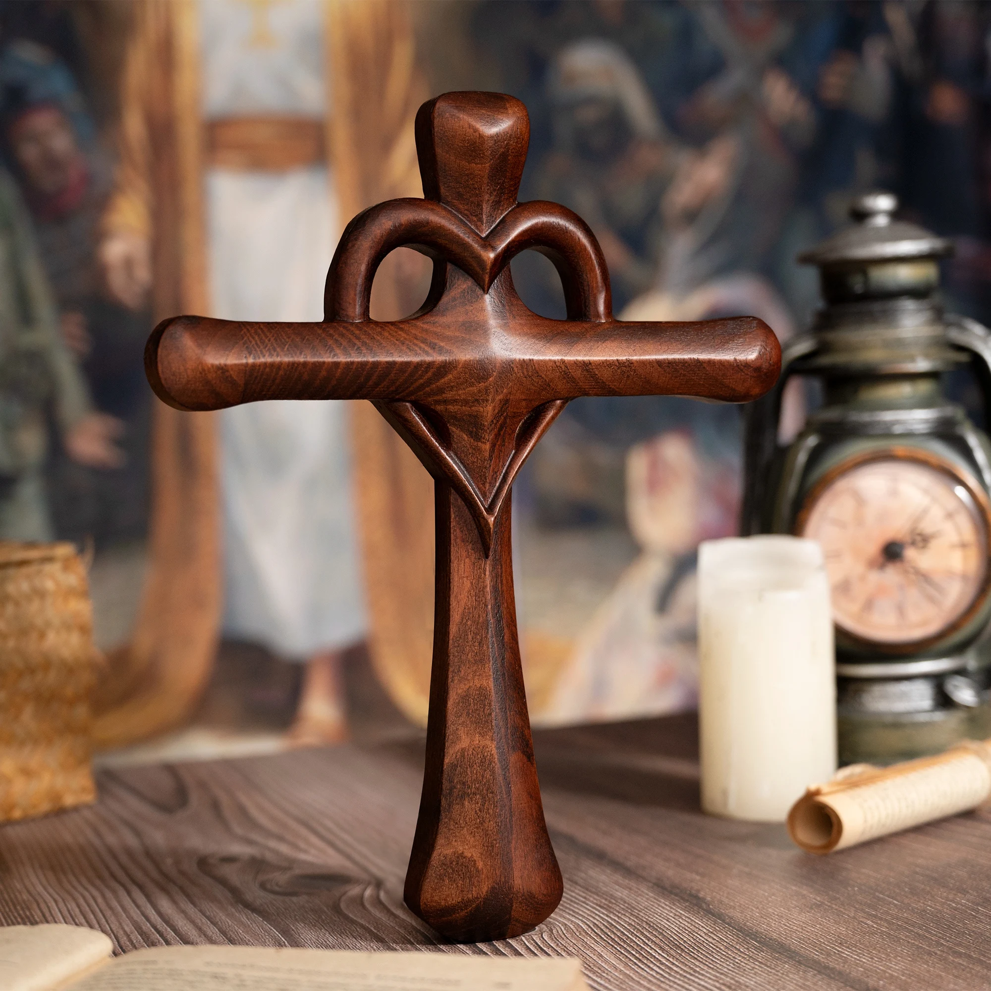 Love Wooden Cross Heart Shape Cross, Christian Interior Wall Decor, Wall Hanging, Hand Carved, Christian Faith