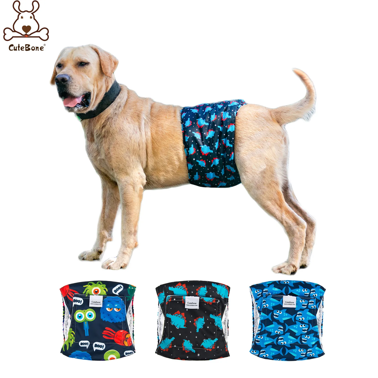 CuteBone-PAÑALES reutilizables para perro, bandas lavables para el vientre, envolturas para perros, 3 piezas por paquete