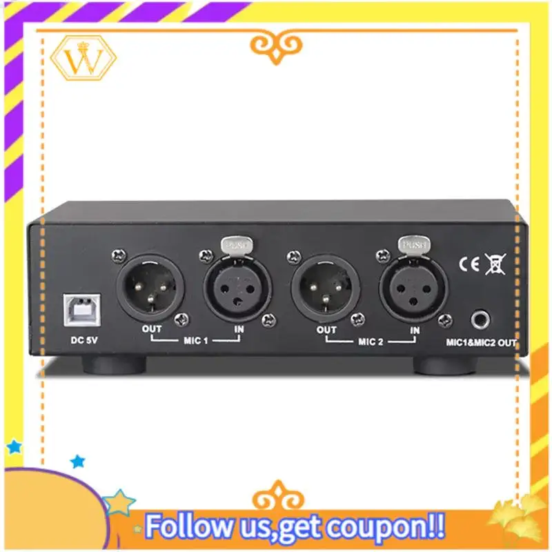 A01K-Universal 48V Phantom Power Supply Compact 2 In 2 Out For Condenser Microphone Music Recording Equipment