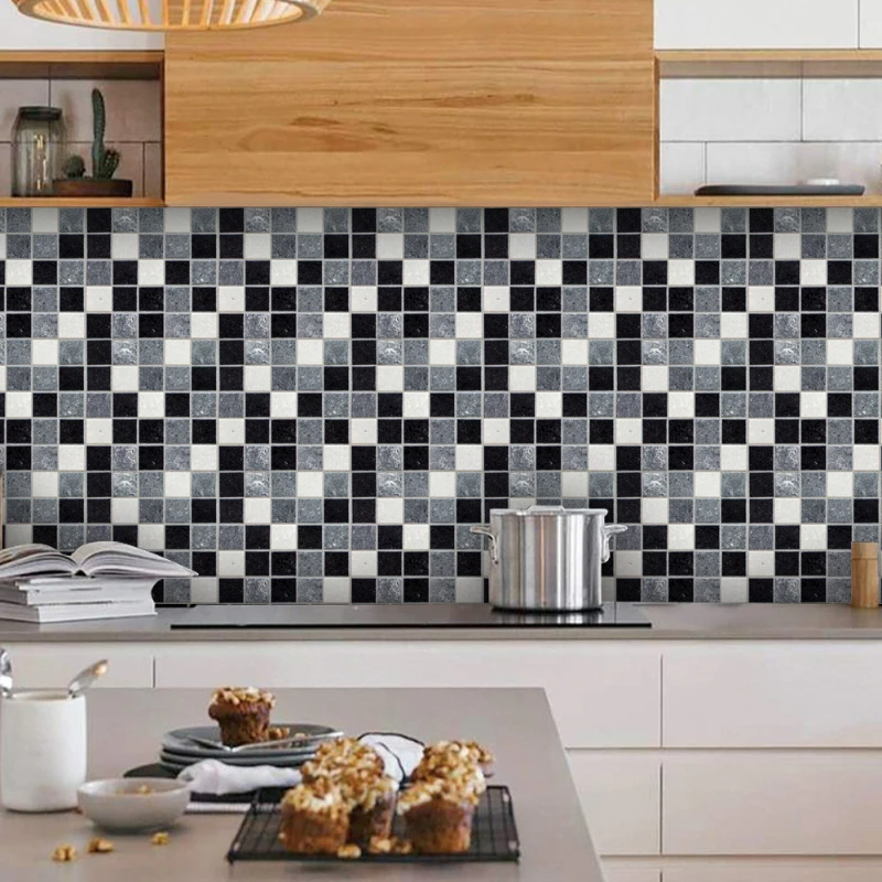 Covered Bright Film Square 10 Pieces Tile Paste Mosaic Pattern Self-Adhesive With Back Adhesive Removable Wall Sticker