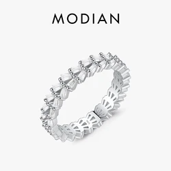 MODIAN 925 Sterling Silver Clear CZ Trapezoid Eternity Finger Ring Trendy Stackable Wedding Fine Jewelry For Women