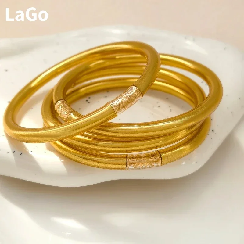 

Modern Jewelry Hot Selling Gold Color High Quality Plastic Tube Inner Silicone Soft Bracelet For Women Girl Party Wedding Gifts