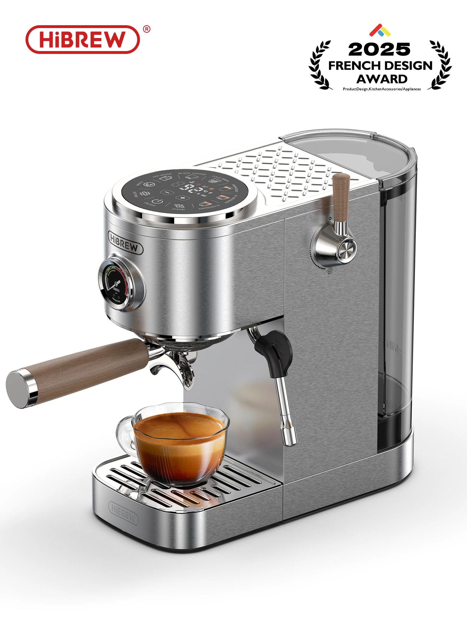 

Полуавтоматическая кофемашина HiBREW для эспрессо с регулировкой температуры на 3 уровнях (холодный/горячий), 20 бар, для приготовления капучино, модель H13