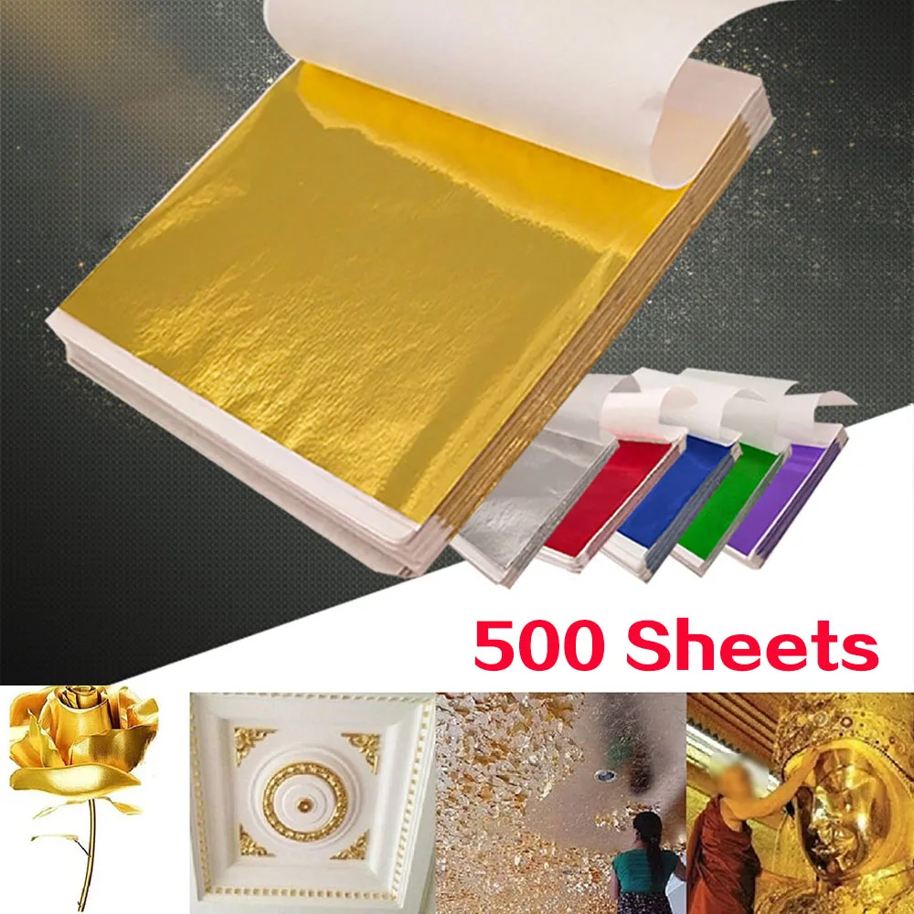 

500 Sheets Imitation Gold Silver Foil Paper Leaf Gilding Multicolor DIY Art Craft Paper Frames Furniture Sculpture Decorations