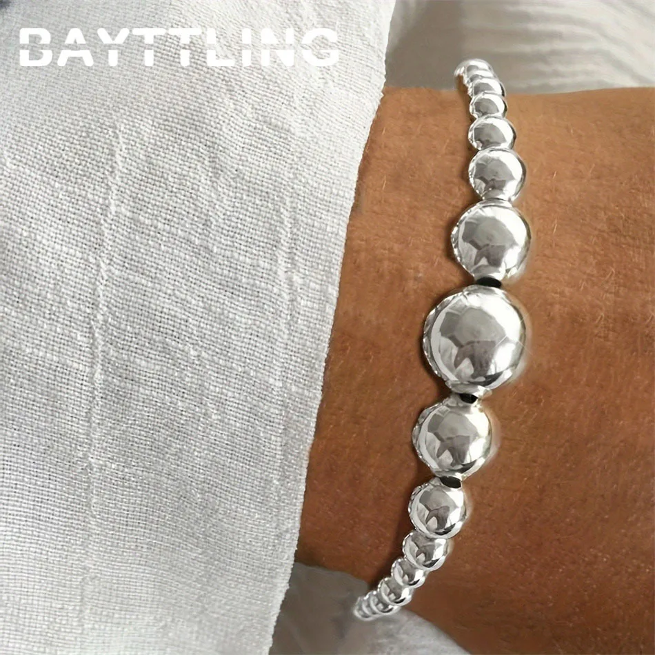 

Стерлингового Серебра 925 пробы, 8 дюймов, изысканный размер, браслет-цепочка из бисера, модный женский и мужской очаровательный подарок для свадебной вечеринки, ювелирные изделия