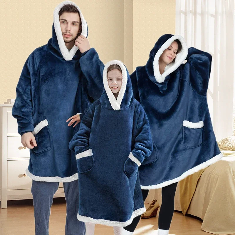 Warm thick TV Hooded Sweater Blanket Unisex Giant Pocket Adult and Children Fleece Weighted Blankets for Beds Travel home