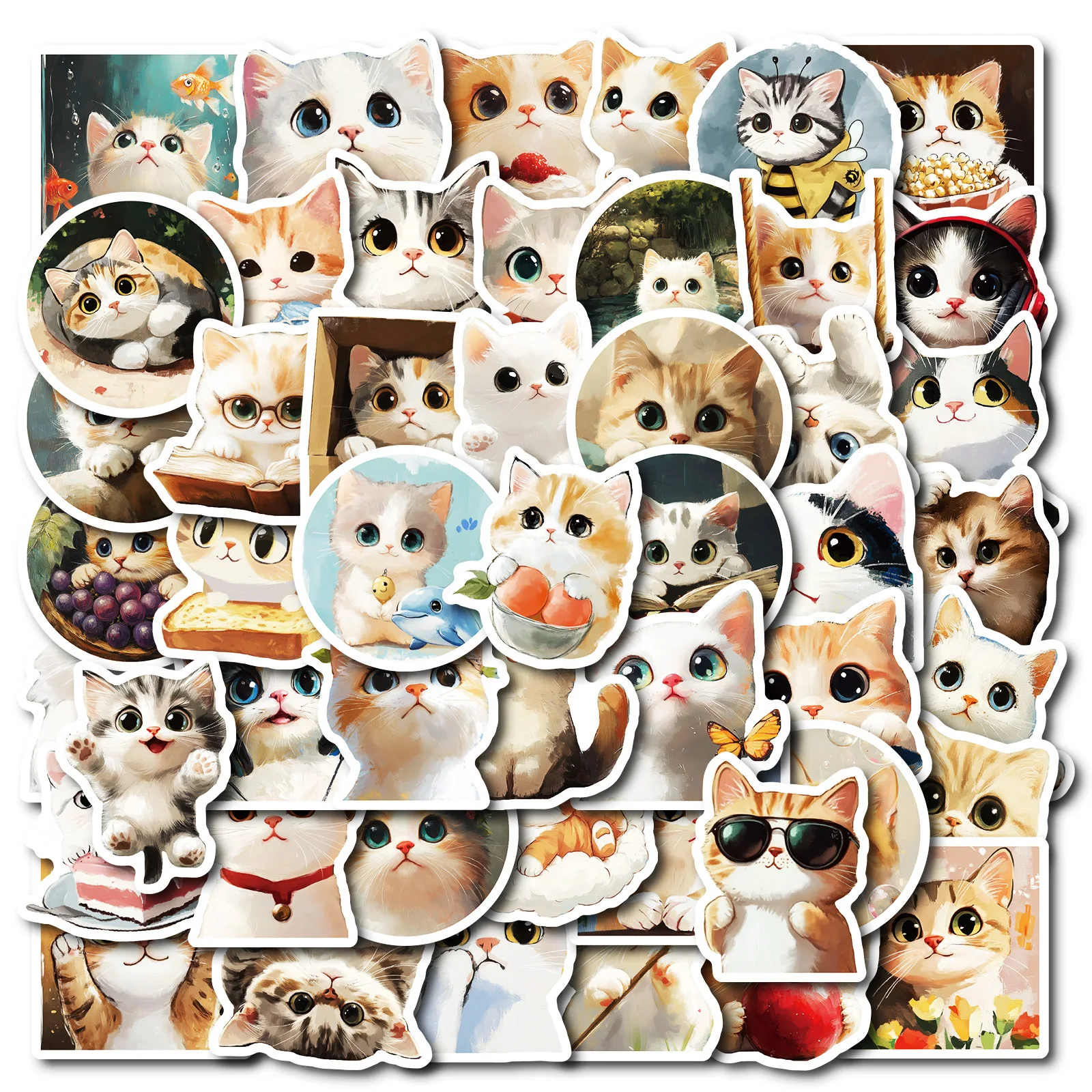 10/50 Stuks Grappige Schattige Kat Stickers Cartoon Schilderij Stickers Cup Briefpapier Gitaar Telefoon Fiets Laptop Bagage Auto Graffiti Speelgoed