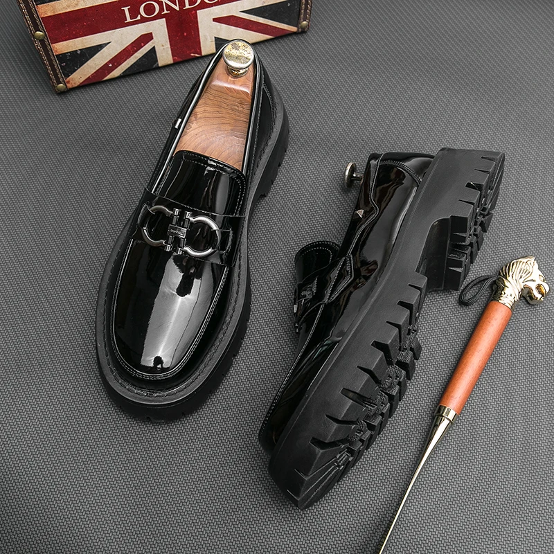 

Loafers Men's Thick-soled Heightening British Style High-Level Business Casual Leather Shoes Slip-On Lazy Tassels #21288