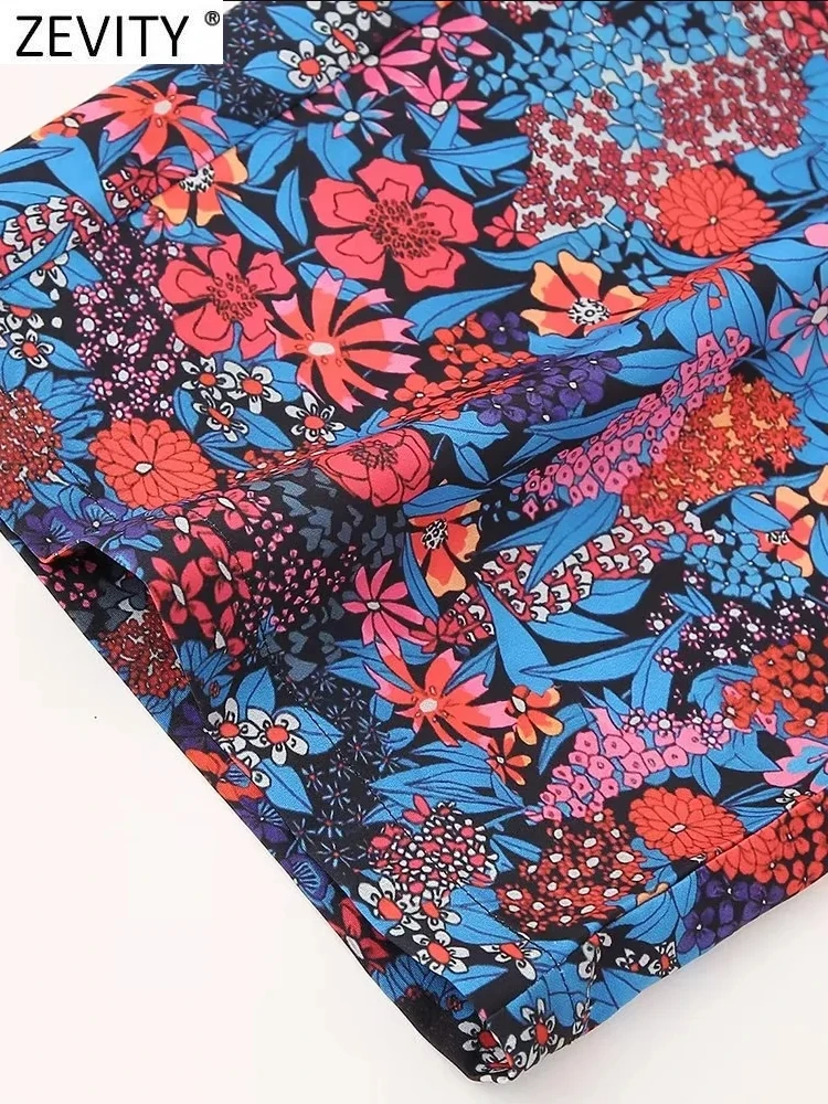 ZEVITY Women Vintage Floral Print Front Pleats Casual Straight Pants Female Zipper Fly Long Length Pockets Trousers Mujer P264