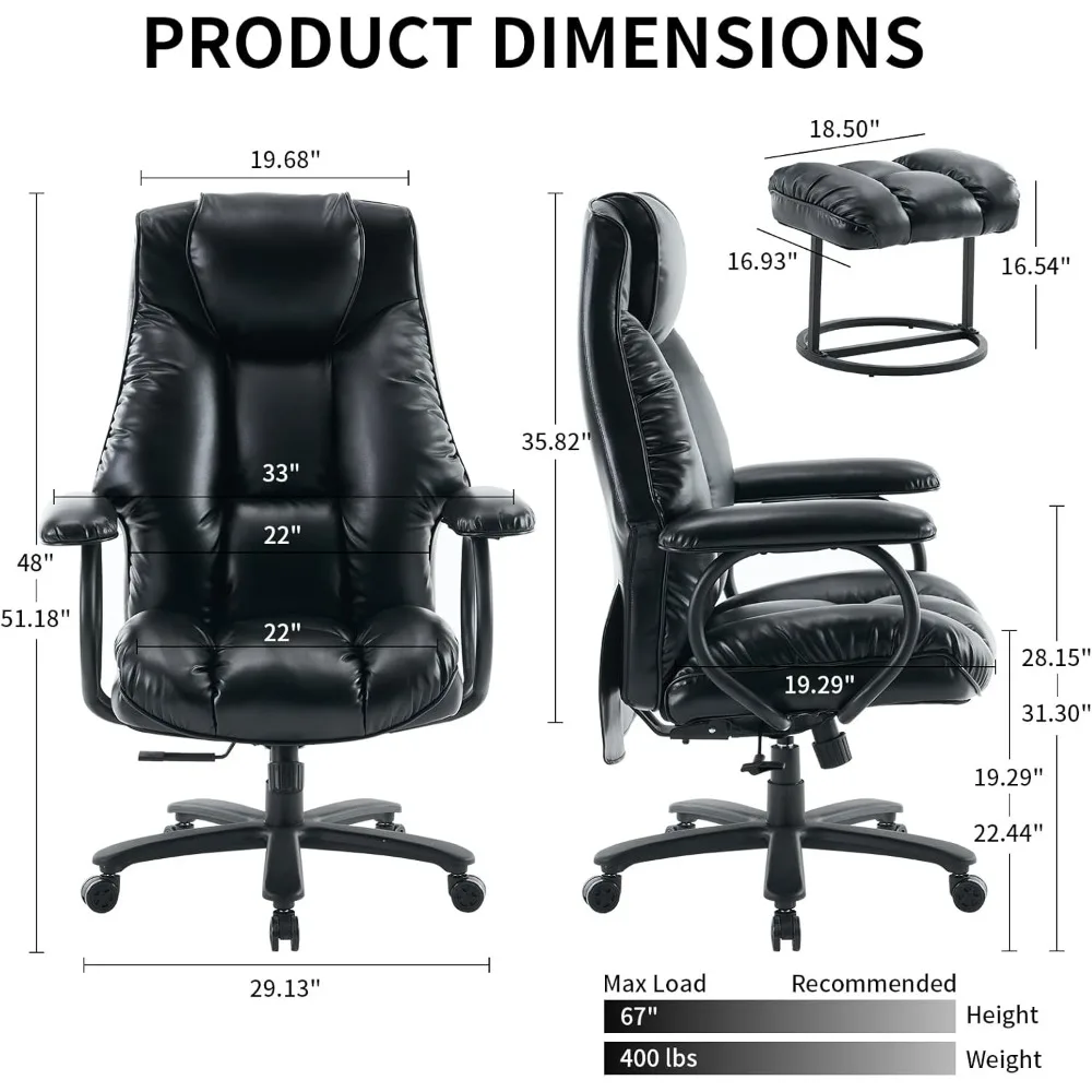 Ergonomic Office Chair 400lbs, High Back Executive Office Chair, Adjustable Home Office Chair, Computer Chair PU Leather (Black)