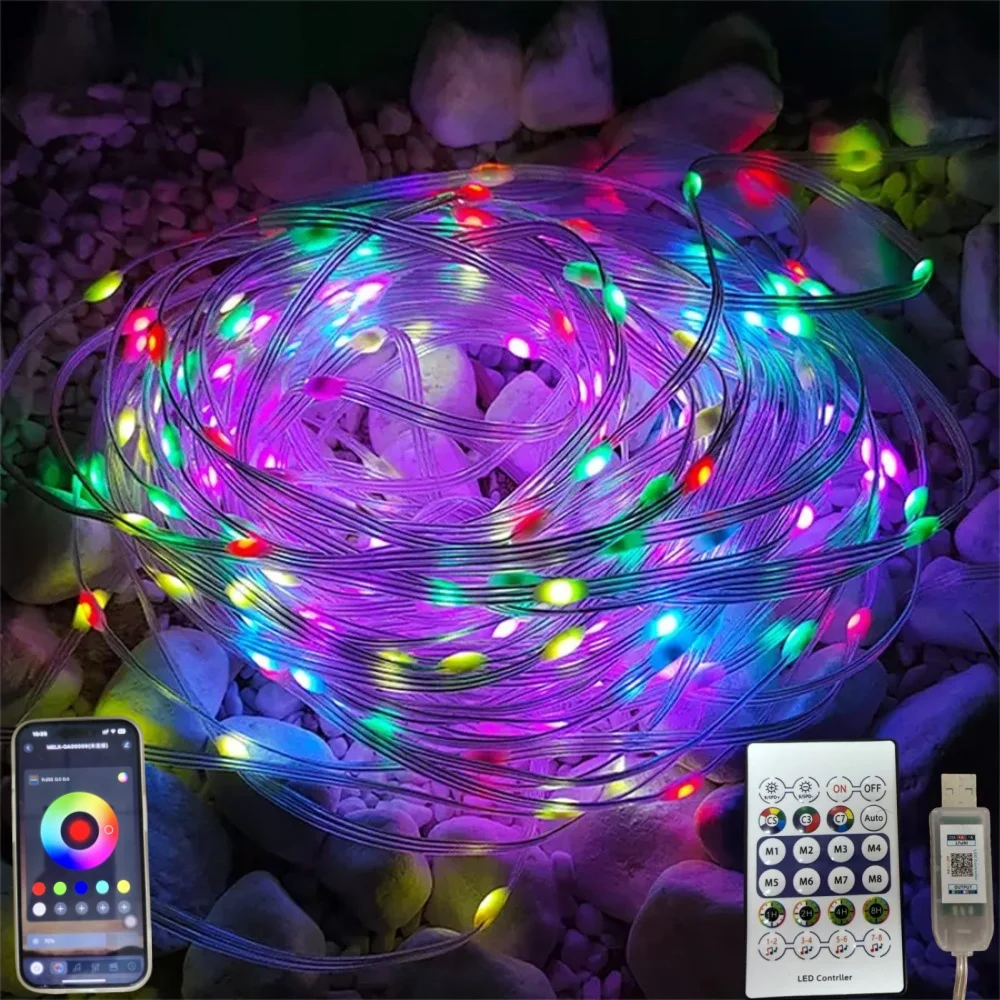 

1PC 5M/10M IC-RGB USB LED Smart Leather Wire Light,Music Synchronous Color Change,APP&remote Control,Used for Party Decoration