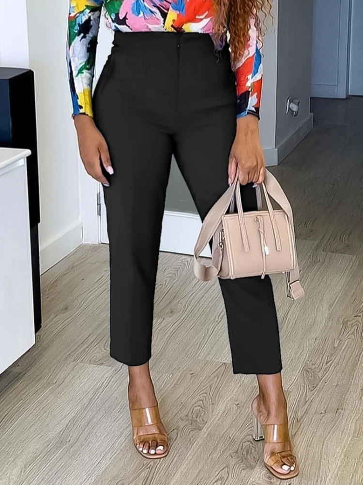 Women Shiny Yellow Black Capris Pants High Waist Trousers Office Work Lady Full Length Summer Bottoms Capris Spring Autumn