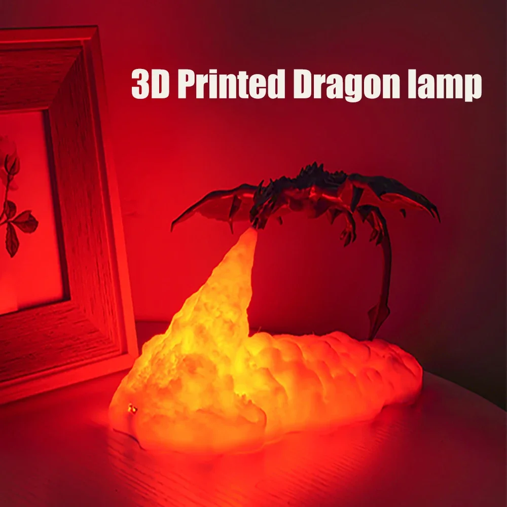 Imagem -02 - Dragão Forma Led Night Light Impressão 3d Respiração de Chama Mudança Lenta Decoração do Quarto Usb Recarregável Lâmpada de Brinquedo de Aniversário