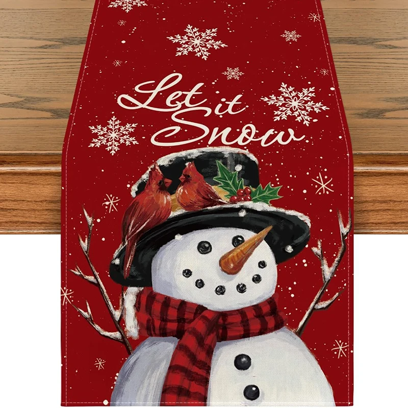 

1Pcs Linen Christmas Table Runner Snowman Xmas Tree Home Dining Table Cover Tablecloth 2025 Navidad Noel Christmas Decoration