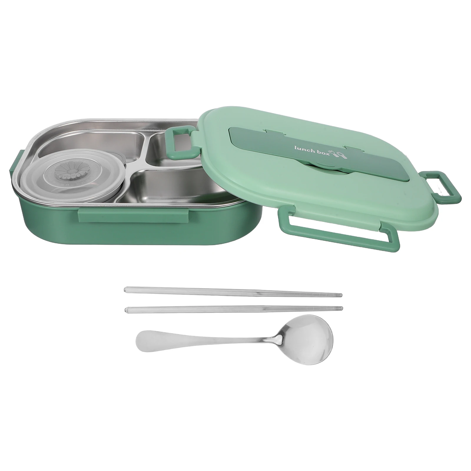 

1 Set Stainless Steel Lunch Box 1500Ml 4 Compartments Leakproof Bento Container For Kids Adults Food Storage With Soup Bowl