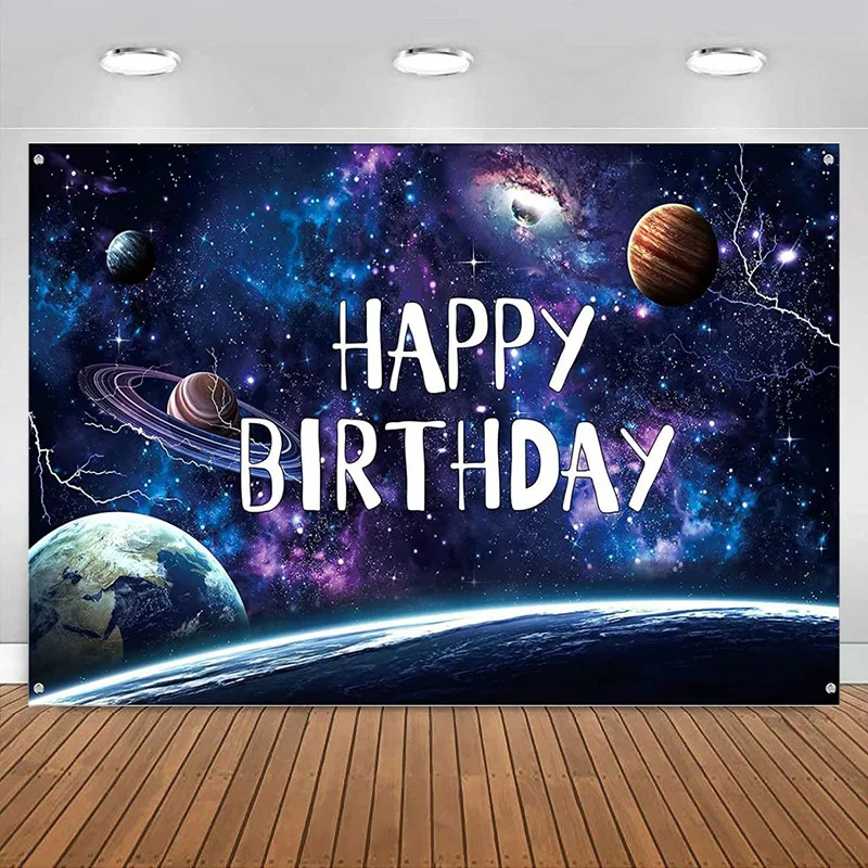 Space Galaxy Decorations Backdrop Space Photography Background Happy Birthday Party Banner Universe Milky Way Planet Kid Boys