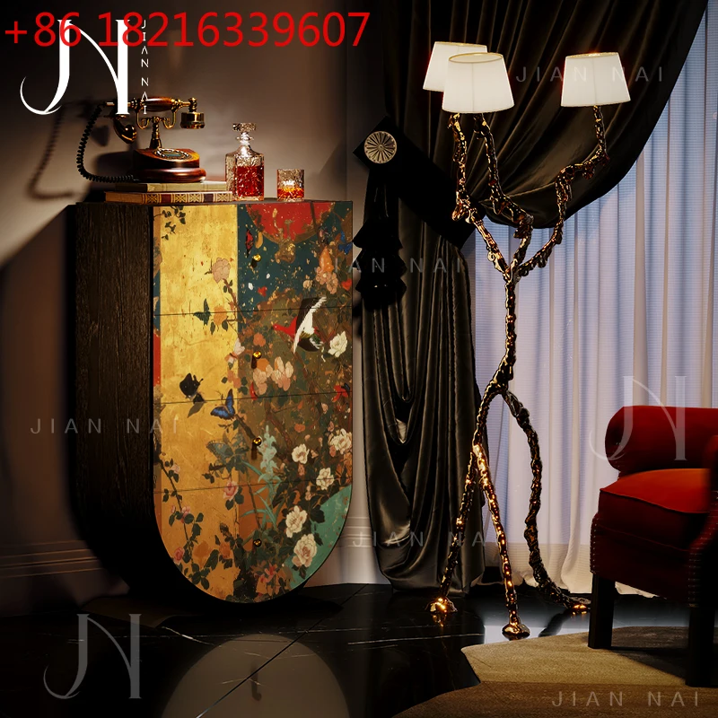 

Французский комод из цельного дерева, прикроватная тумбочка для спальни-бабочки, винтажное хранилище для входа в гостиную