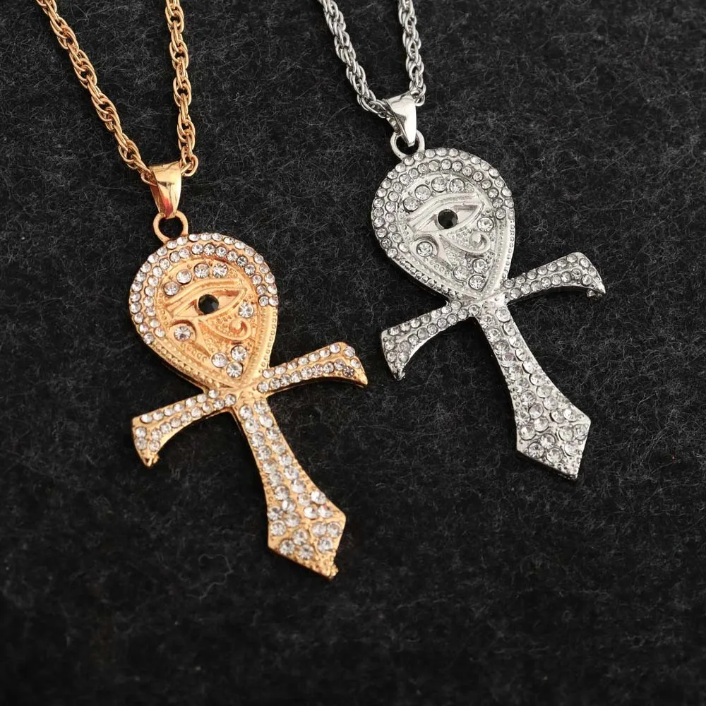 

Fashionable Ancient Egypt Eye of Horus Cross Necklace Pendant Hip Hop Inlaid Zircon Fashion Jewelry Exquisite Personality Matchi
