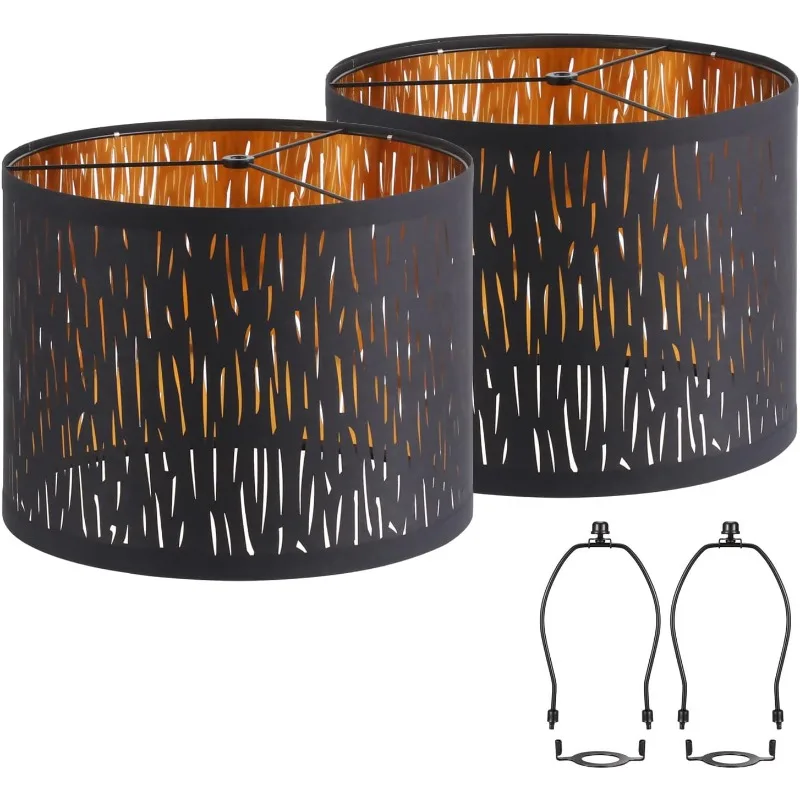 

Luvkczc Black Lampshades Set of 2, Drum with Hollow-carved Design, 12.7'' x 10 Inches for Table Lamp, Floor Pendant Light, Lamp