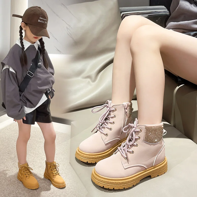 New Autumn Girls Fashion Leather Boots Children High Top Casual Waterproof Sneakers Comfortable Platform Boots Kids Casual Shoes