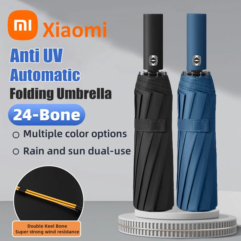 Xiaomi 24 Bone Automatic Umbrella Collapsible Large Size Format Outdoor Sunshade Solid Color Automatic Umbrella UV Protection