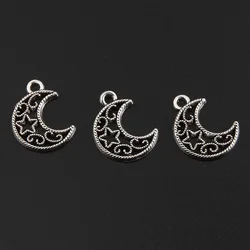 50pcs Silver Color Small Hollow Star Moon Charms Crescent Pendant For DIY Handmade Metal Alloy Jewelry Making Accessories