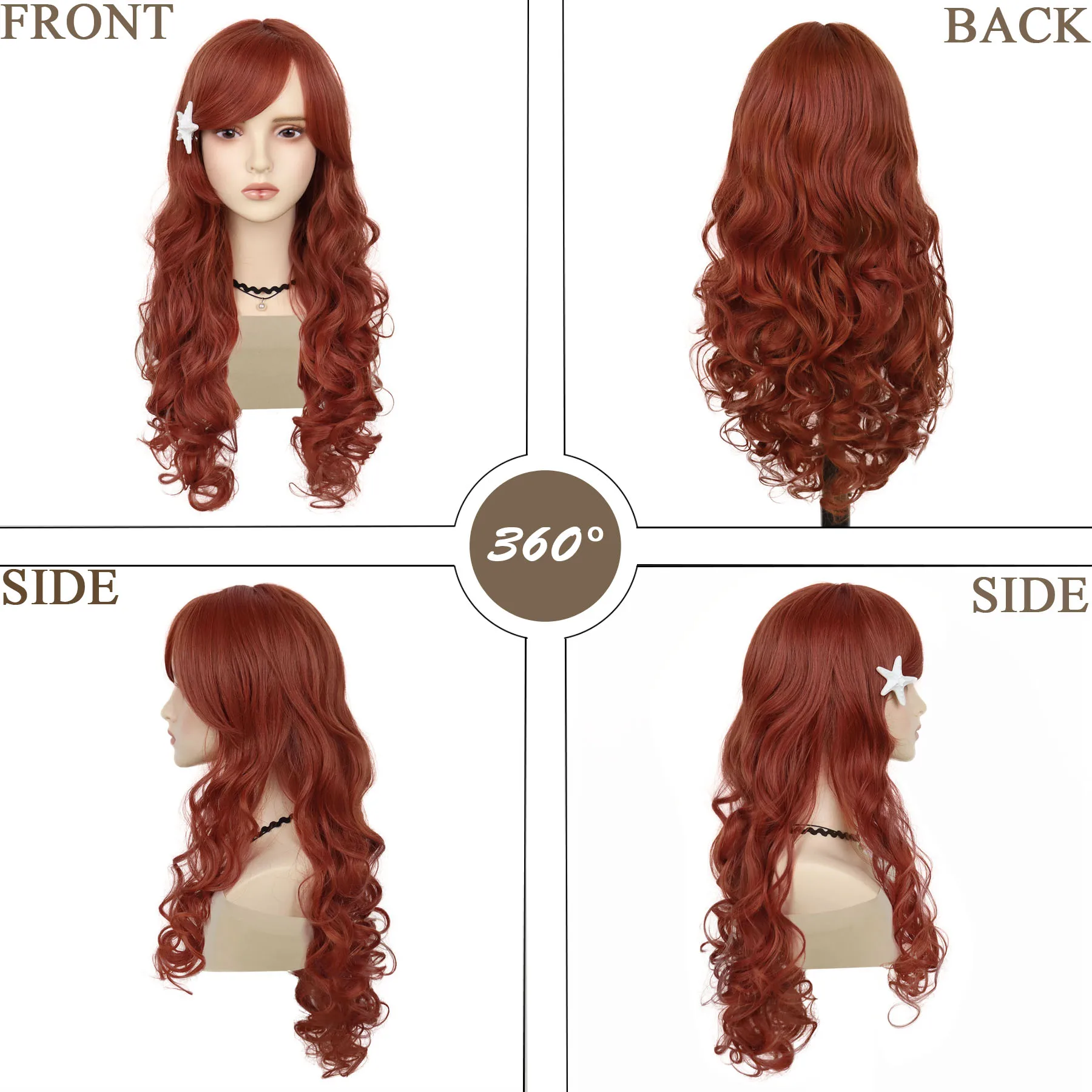 شعبية أوبورن الباروكات الاصطناعية طويلة متموجة شعر مستعار مجعد مع مشبك شعر نجم البحر للنساء الفتيات هالوين عيد الميلاد تأثيري استخدام الحفلات