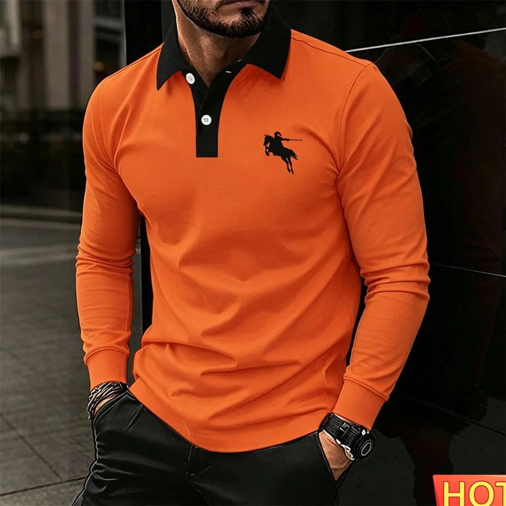 Herren Herbst-Winter Langarm-Poloshirt Golf-Polo Einfarbiges Herren-Poloshirt Lässiges Herrenhemd Outdoor-Sweatshirt Herrenbekleidung