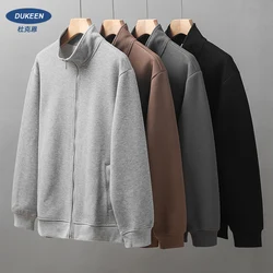 DUKEEN PIQUE Fabric Men's Casual Sweatshirts Spring and Autumn Solid Color Stand Collar Zipper Cardigan Coat Men's Clothing