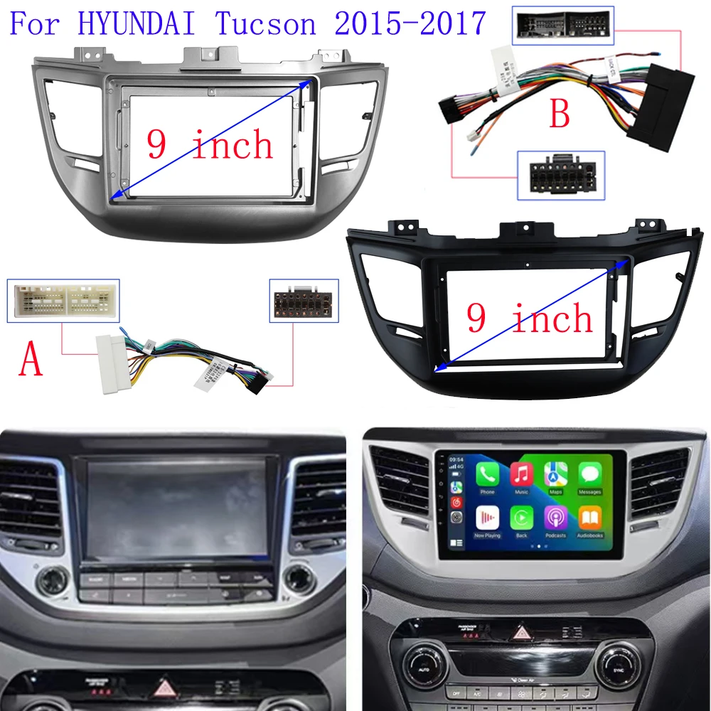 Fascia de Radio de coche de 9 pulgadas para HYUNDAI Tucson 2015-2017 (rueda izquierda) Kit de tablero de Panel adaptador de instalación placa de consola de bisel Facia